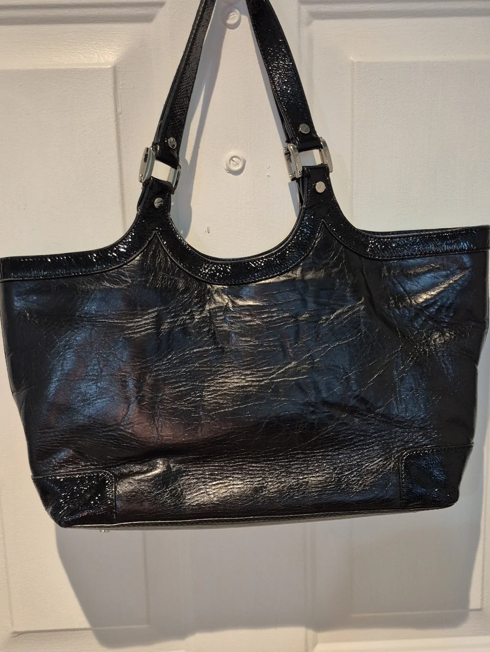 Tory Burch Leather & Patent Bombe Tote Bag in Black - Picture 5 of 14